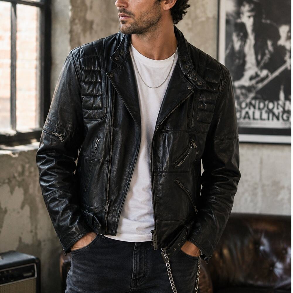 Vintage 1998 Wilsons Leather Moto Jacket Mens 40 Black Biker Y2K Motorcycle